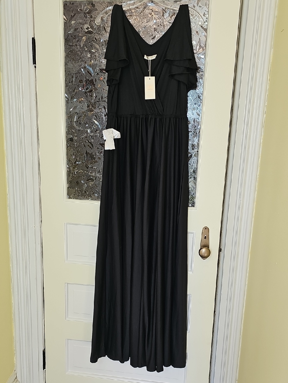 Black V-Neck Ruffle Sleeve Maxi Dress